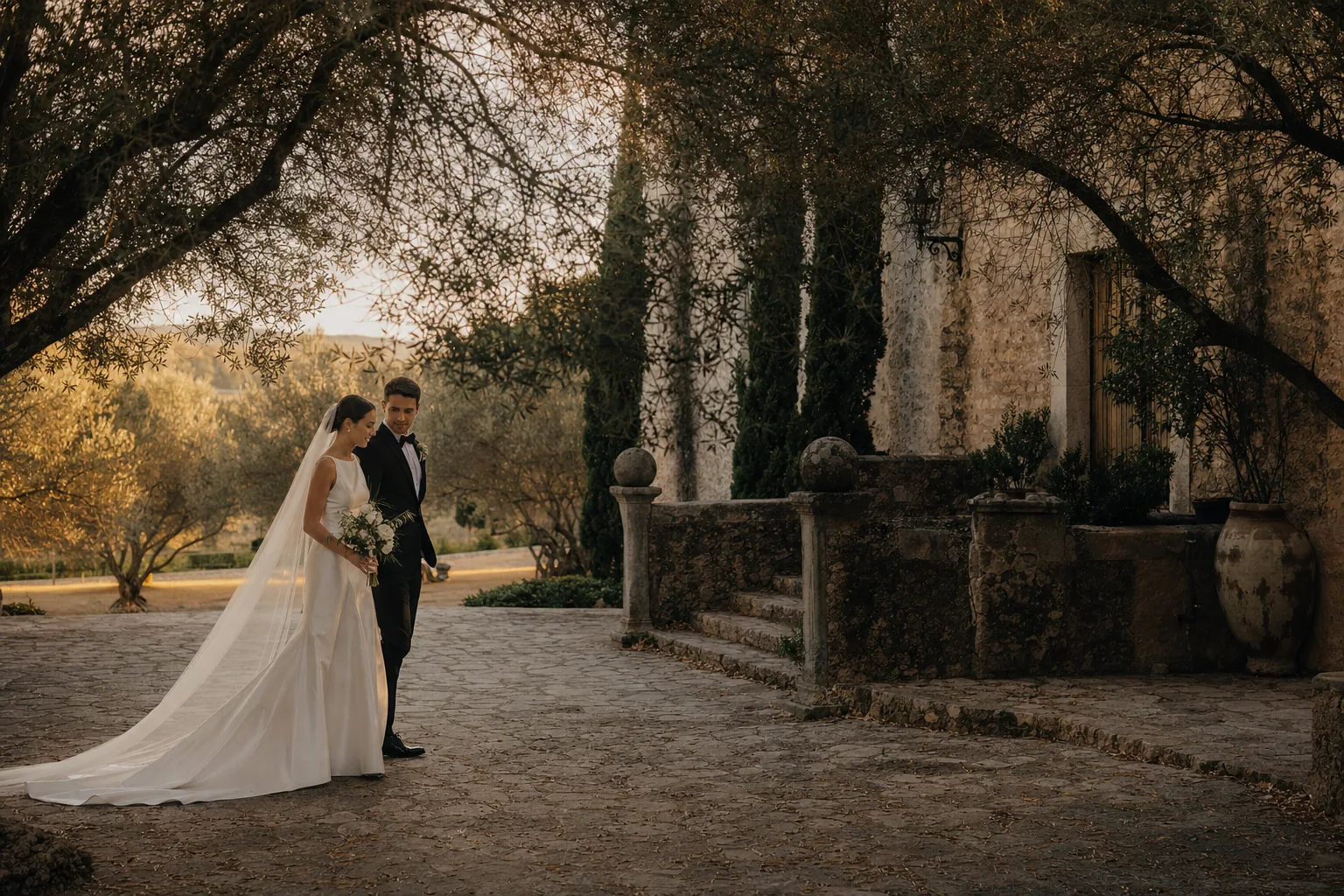 Autumn golden light at a Mallorca finca wedding