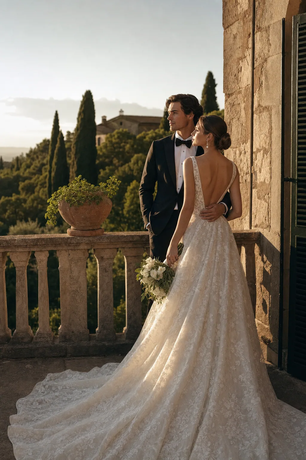 Golden hour light during a destination wedding in Spain
