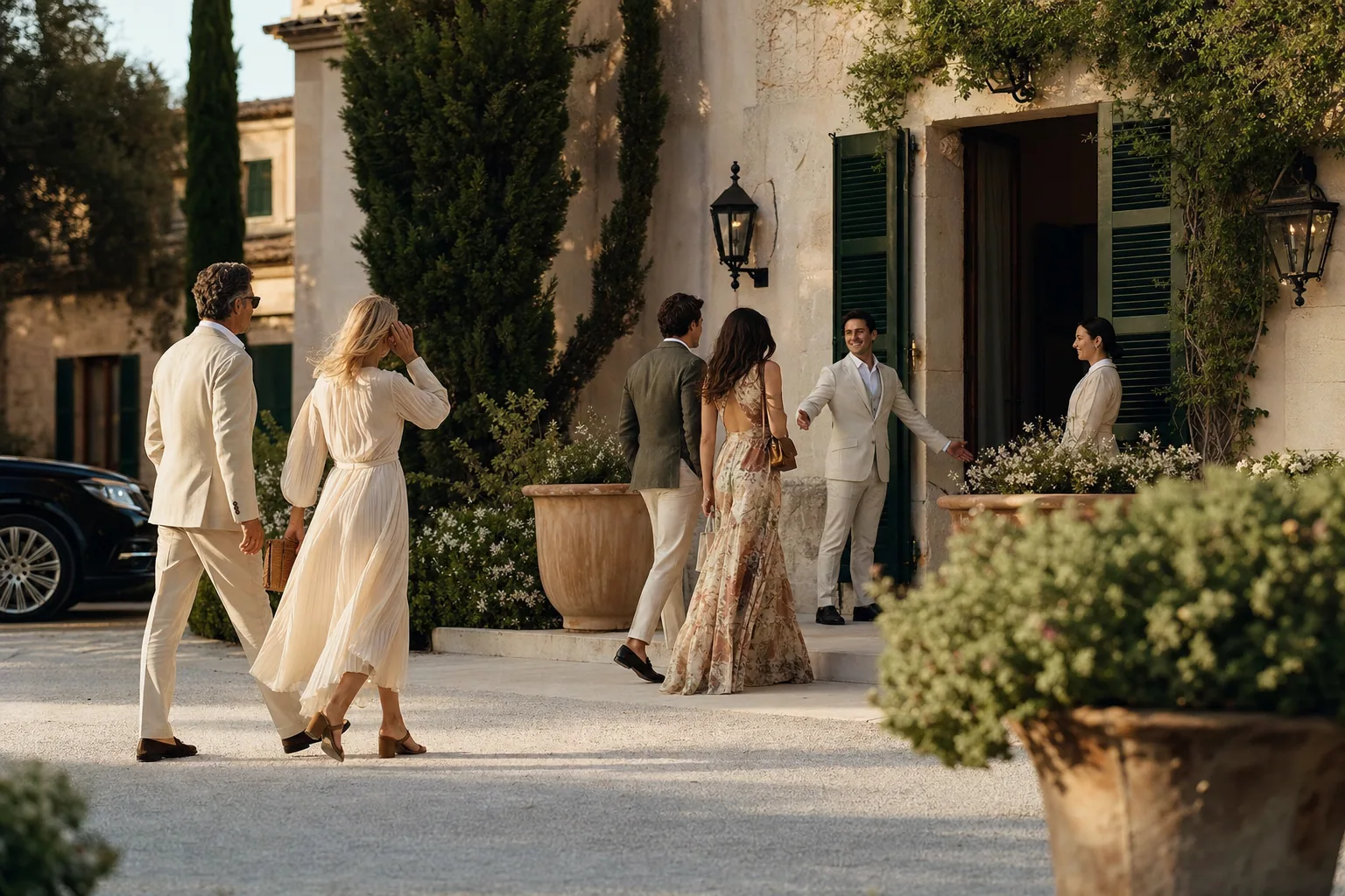 Guests arriving for a destination wedding in Mallorca