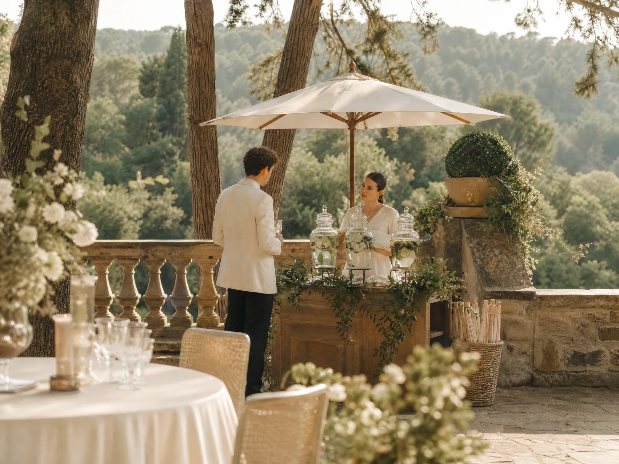 Wedding reception detail: Essential Shade and Hydration Infrastructure
