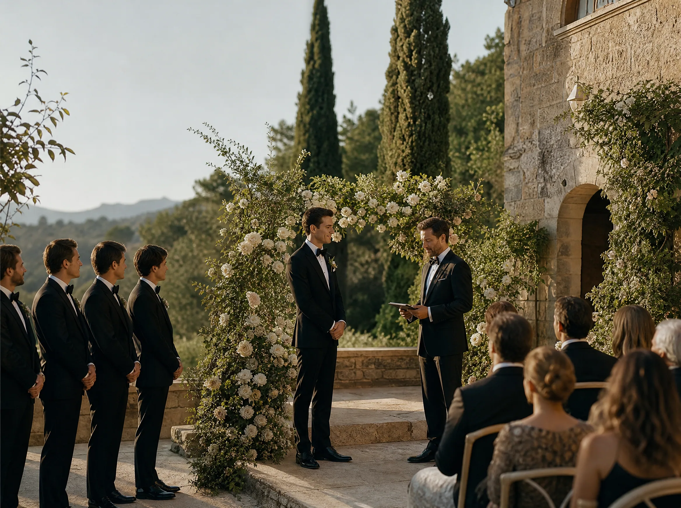 Wedding ceremony in Spain: Suits, Tuxedos, and Groomswear Logistics