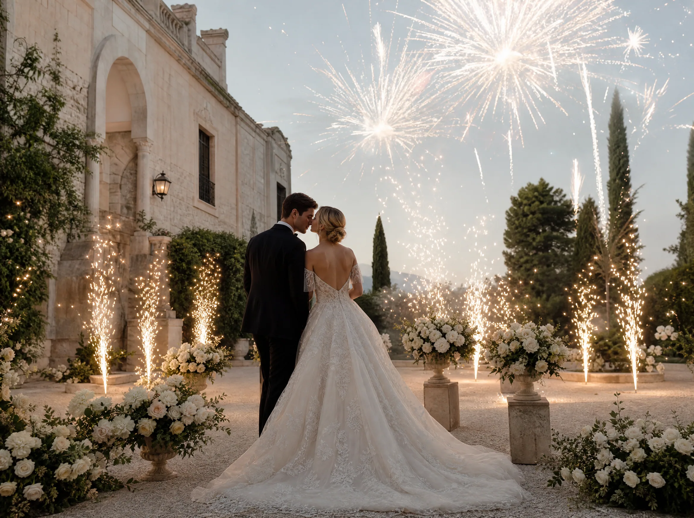 Luxury wedding detail: Separate Sparklers, Cold Sparks, and Real Fireworks in Your Brief