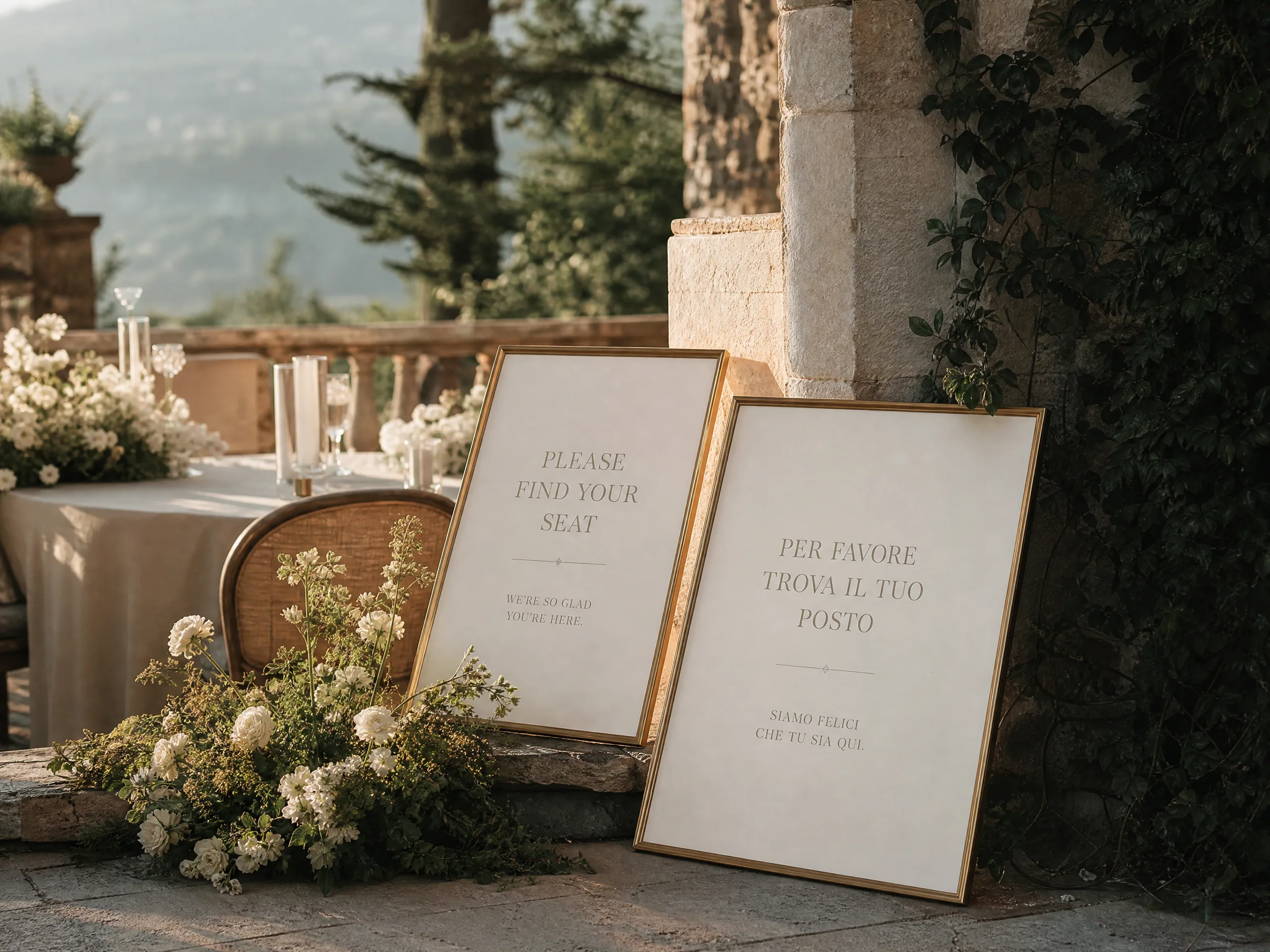 Wedding reception detail: Design Bilingual Signs Without Cluttering the Aesthetic