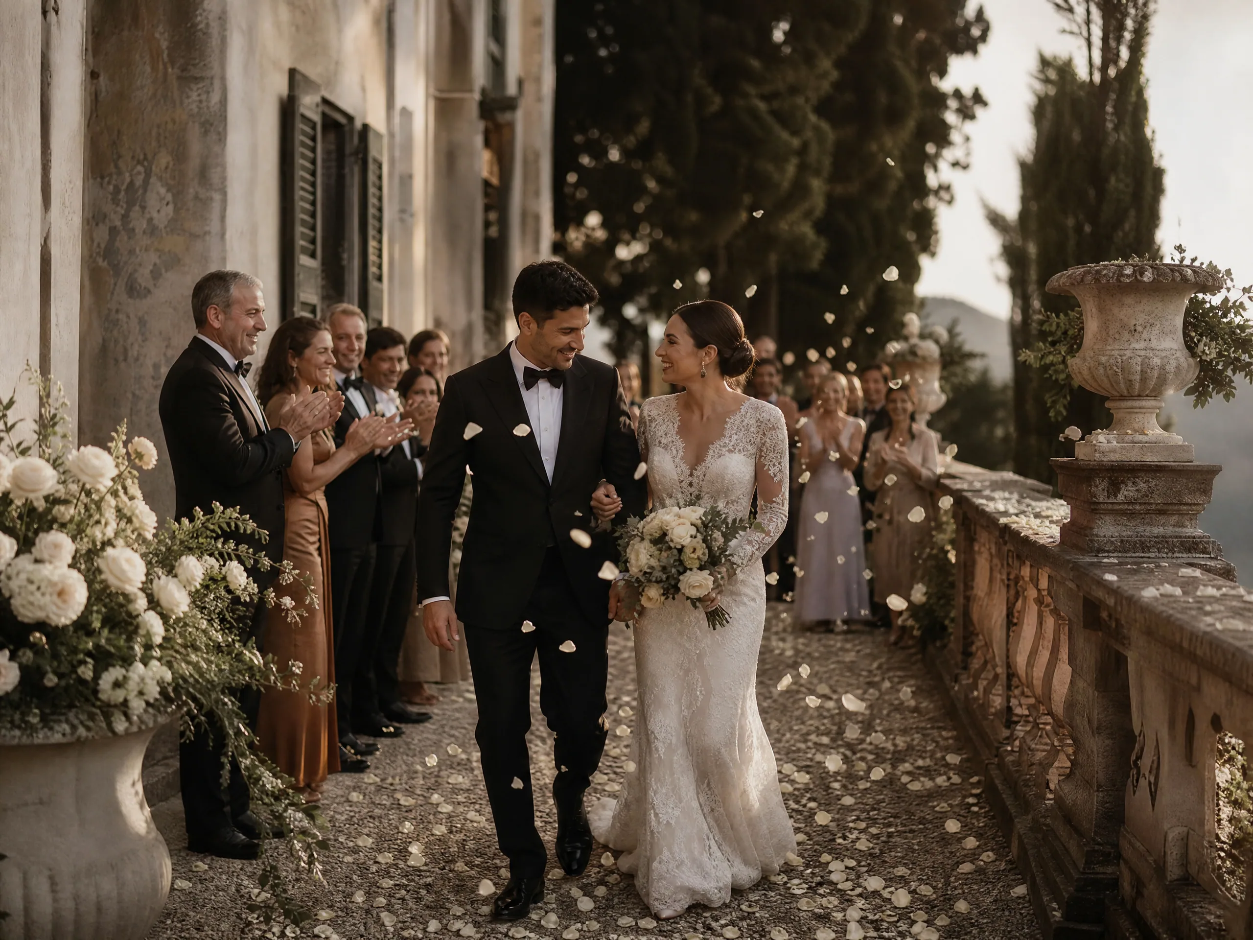 Confeti biodegradable, lanzamiento de pétalos y logística de salida de ceremonia para bodas de destino en España