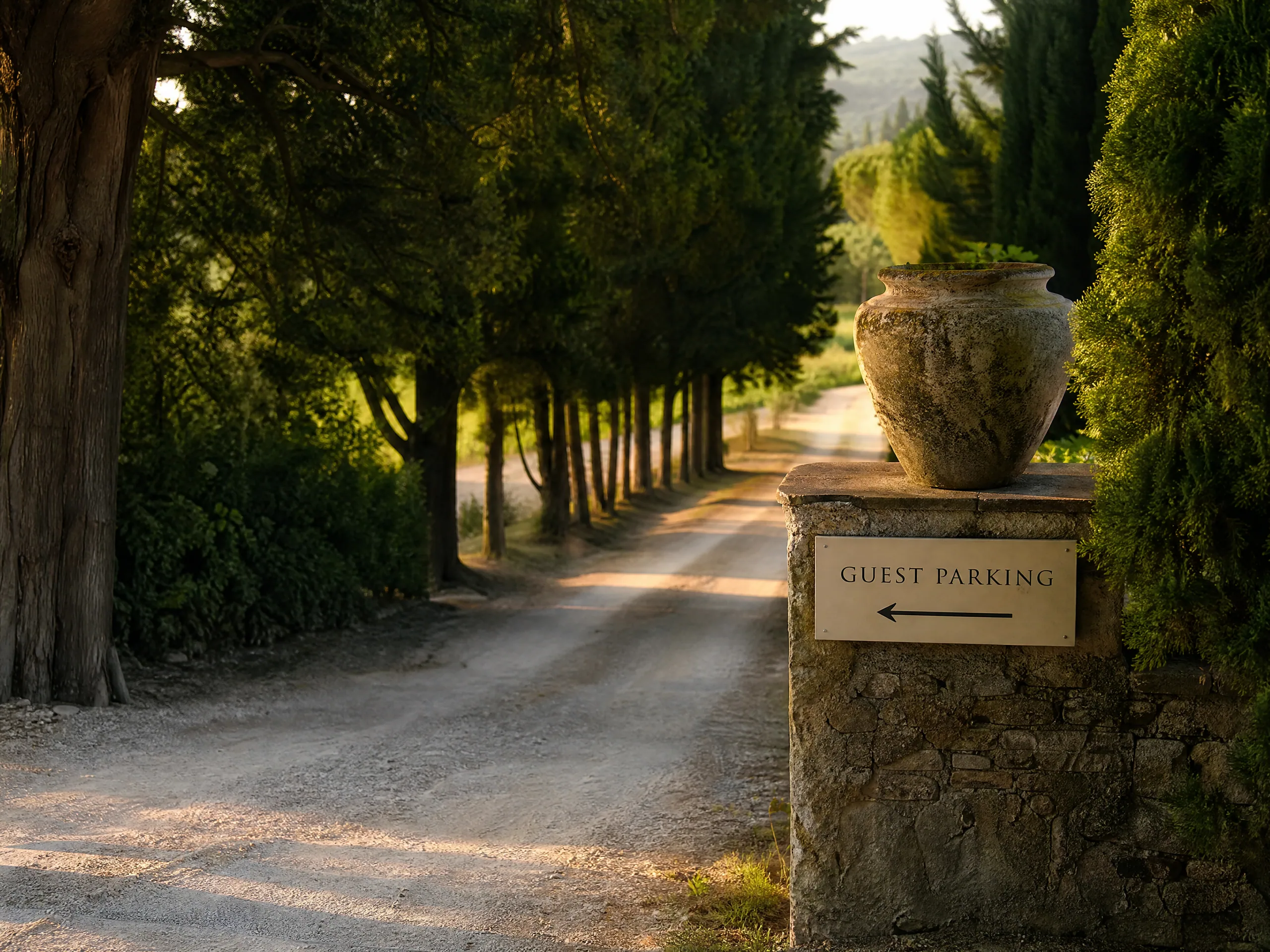 Luxury wedding detail: Separate guest parking from the last dusty stretch