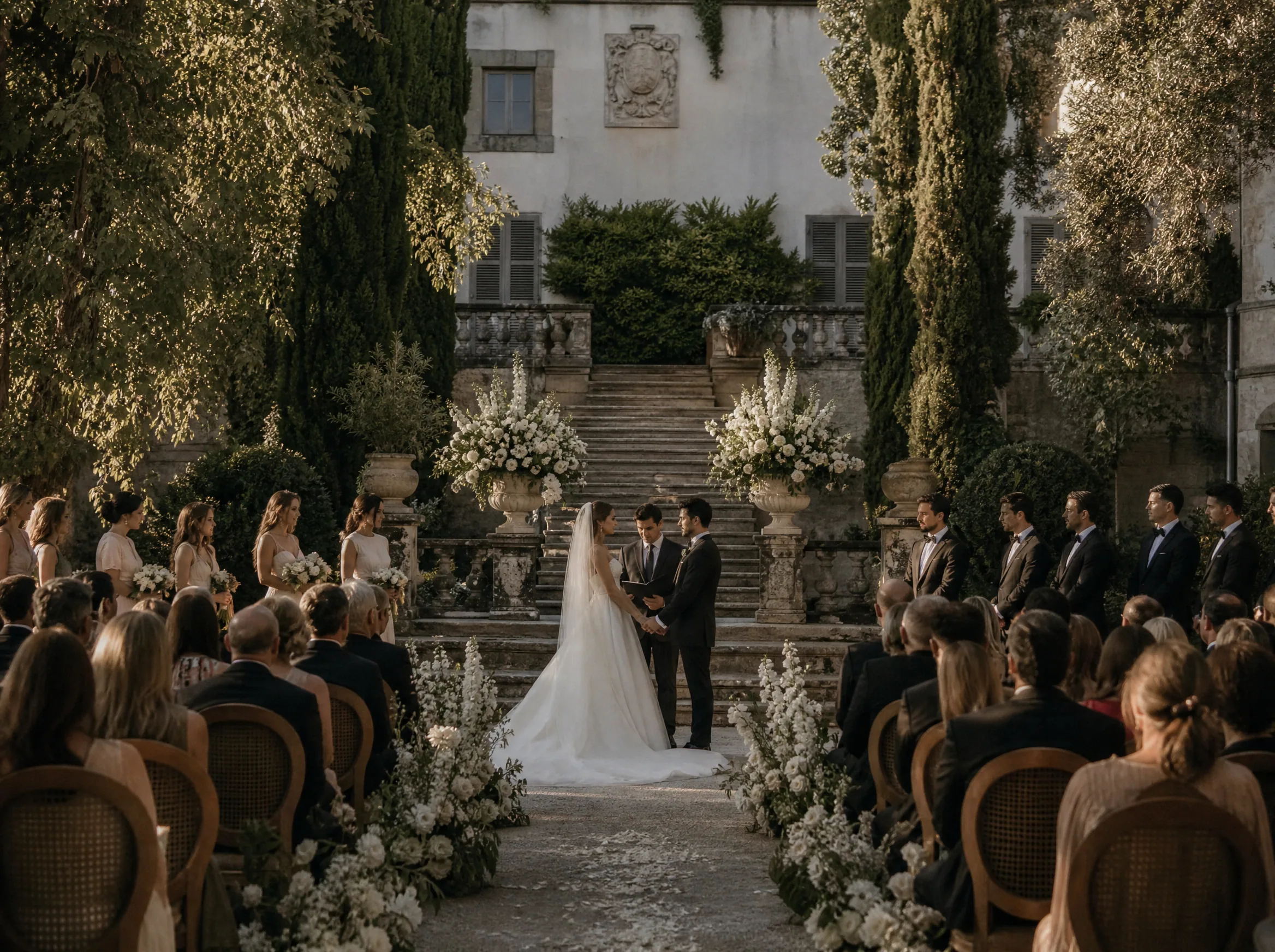 Wedding ceremony in Spain: Separate bridal, wedding-party, and guest kits