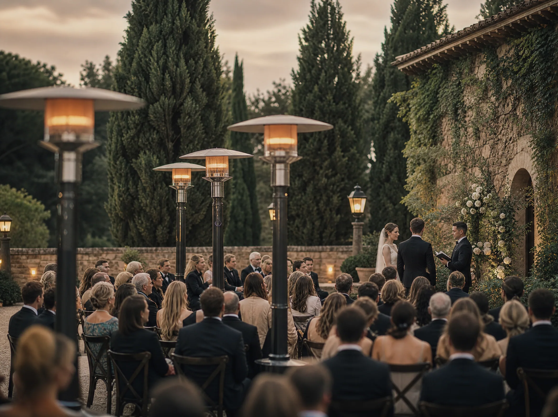 Wedding ceremony in Spain: Patio heaters, mushroom heaters, and electric options