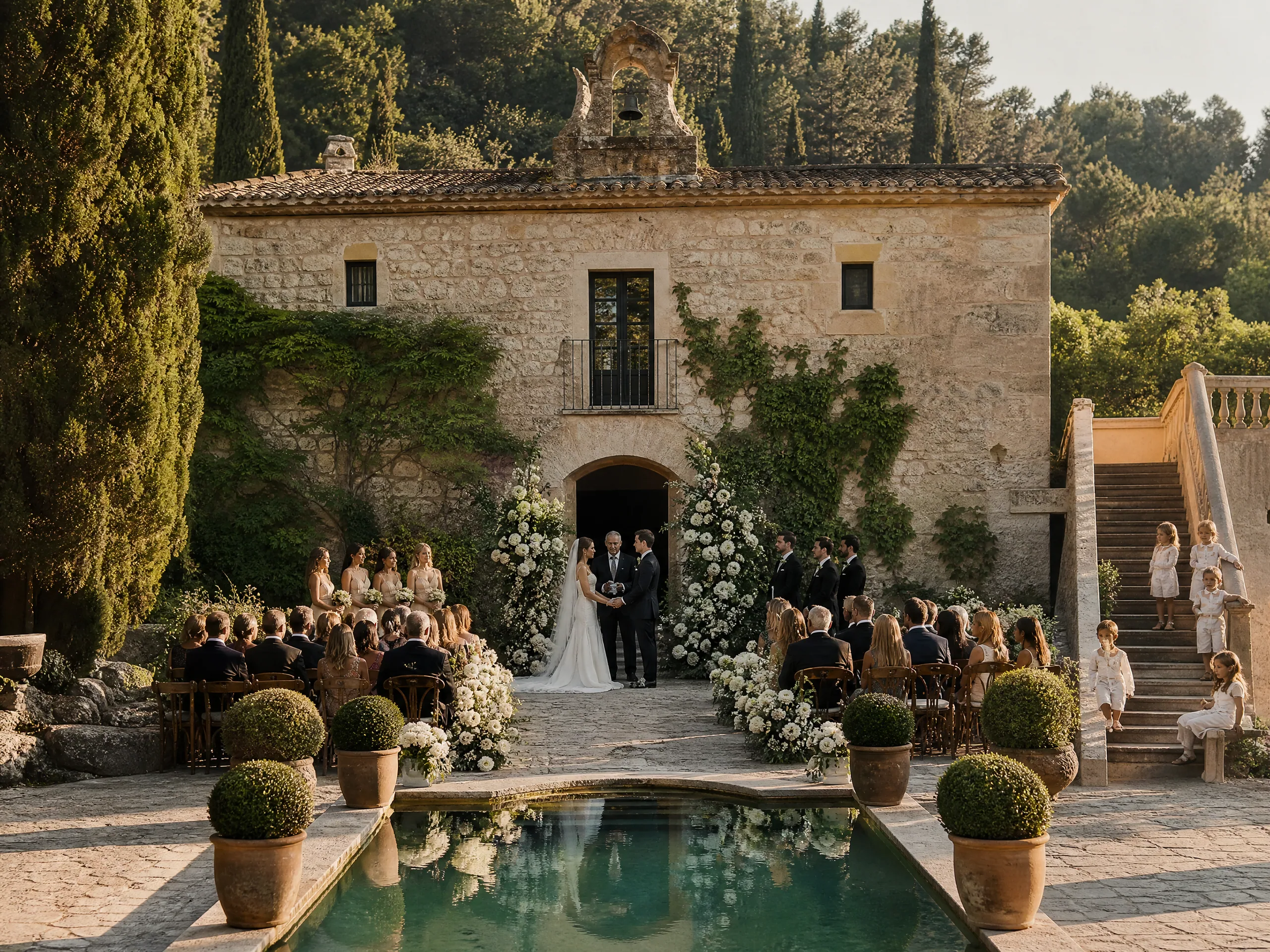 Wedding ceremony in Spain: Separate kids’ pool hours from adult hangout time