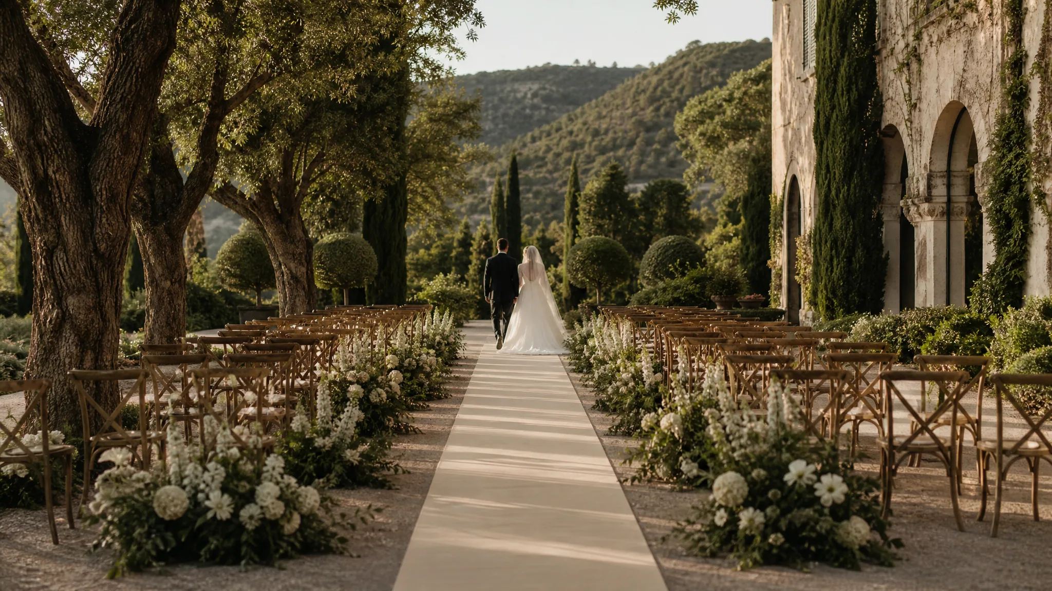 Ceremony Aisle Runners and Temporary Walkways for Outdoor Destination Weddings in Spain