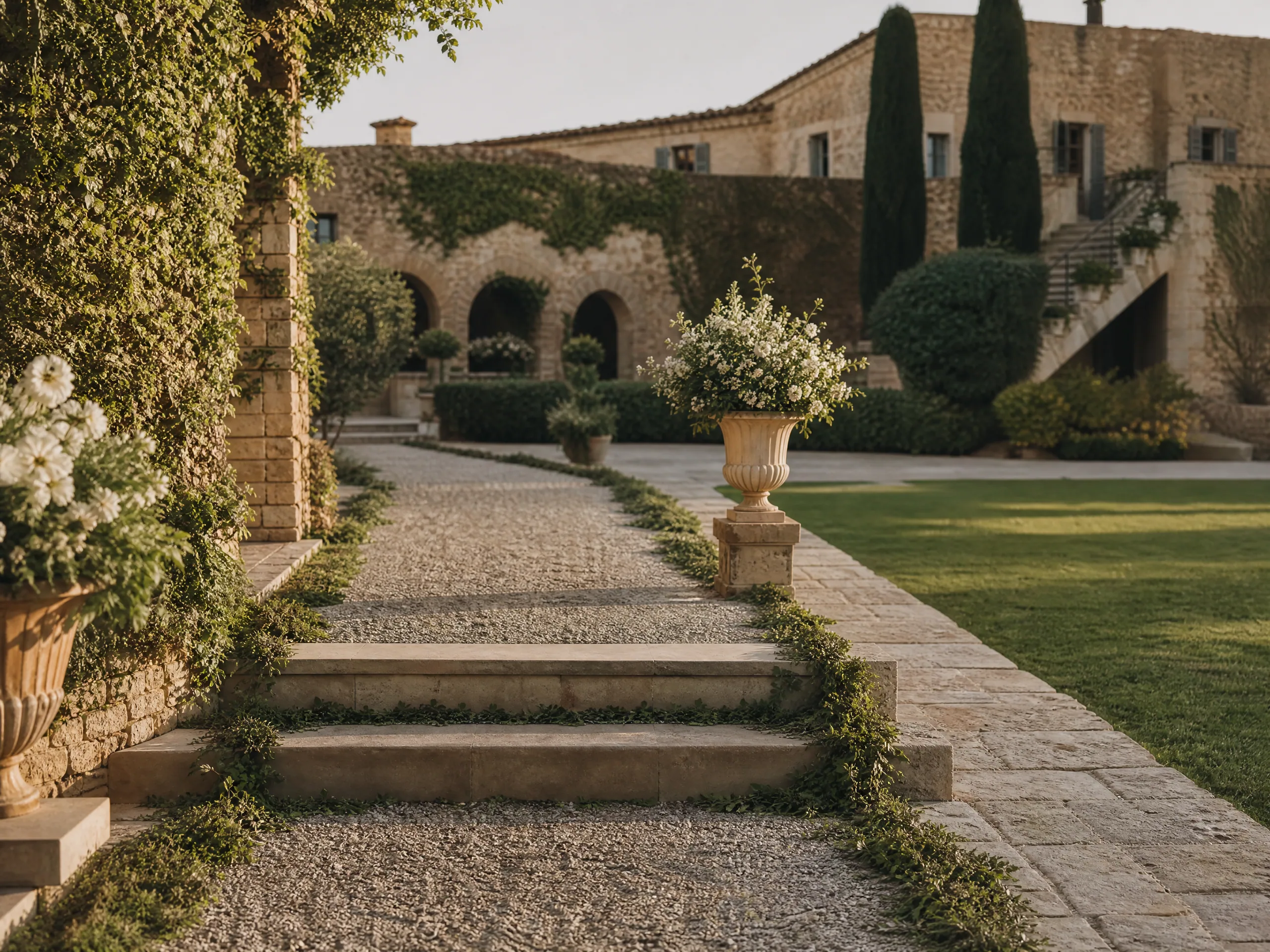 Luxury wedding detail: Match runner and walkway materials to grass, gravel, and stone