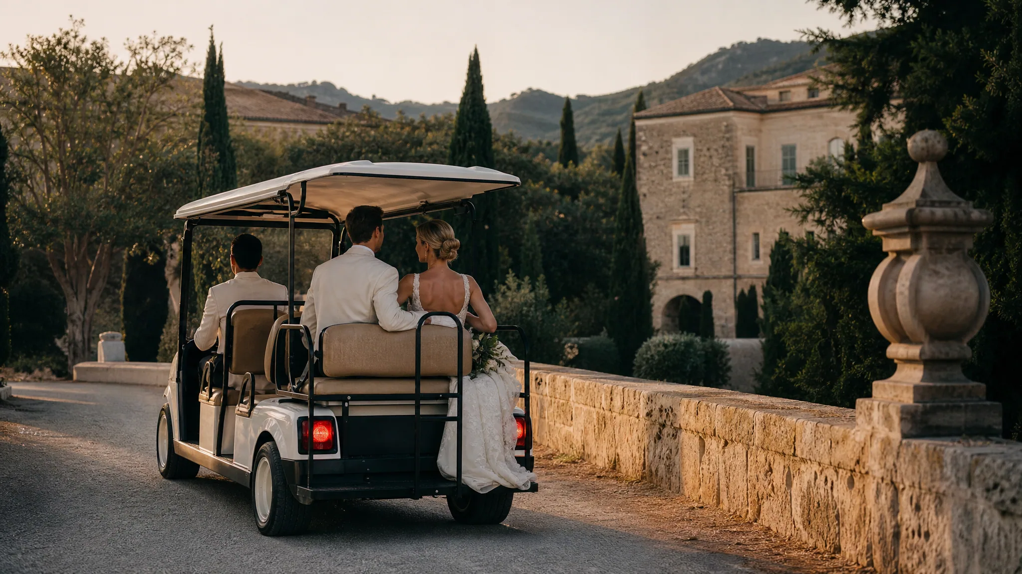 On-Estate Golf Cart and Internal Guest Transfers for Destination Weddings in Spain