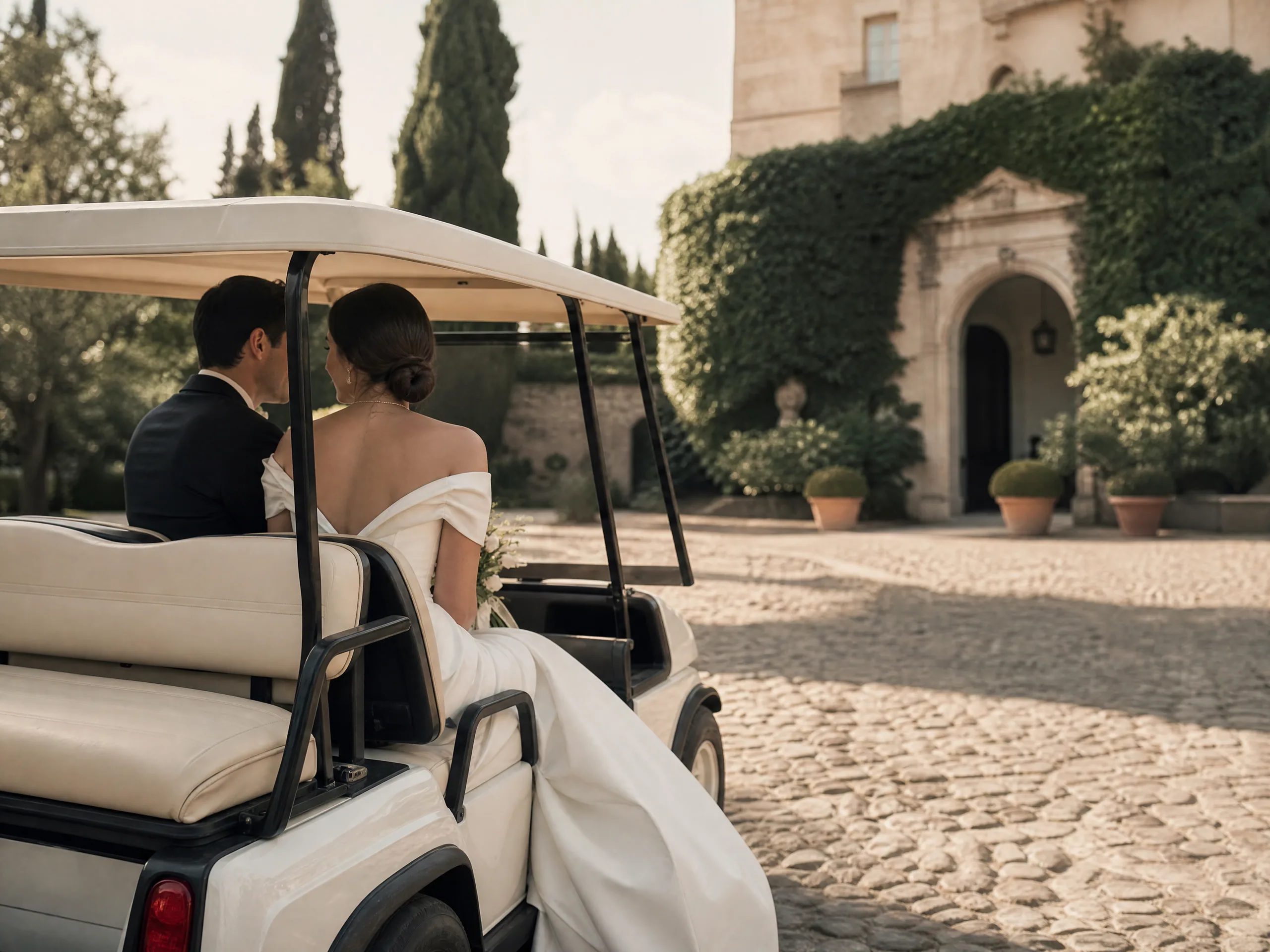 On-Estate Golf Cart and Internal Guest Transfers for Destination Weddings in Spain