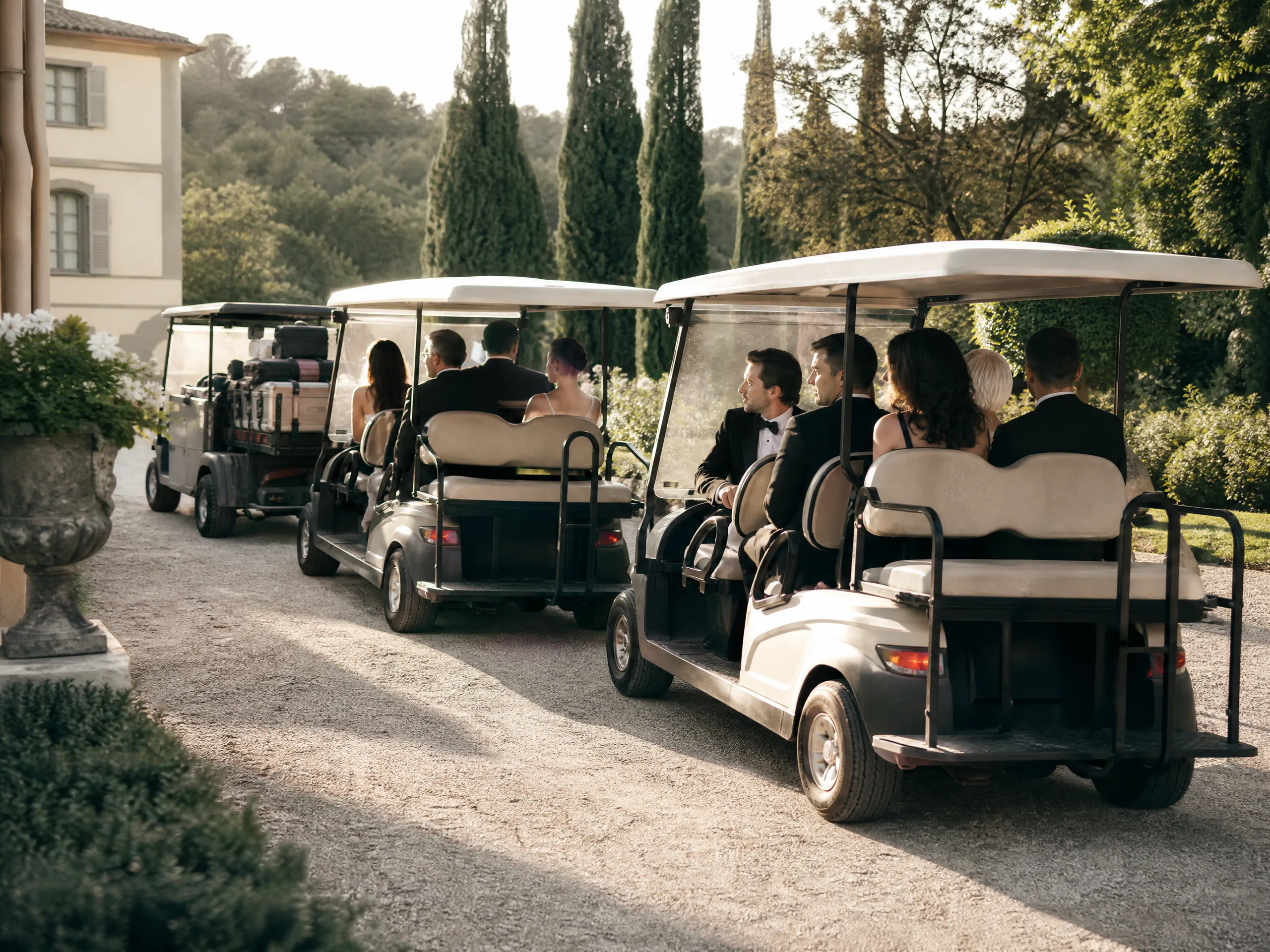 Luxury wedding detail: Separate guest carts from vendor and photo movement
