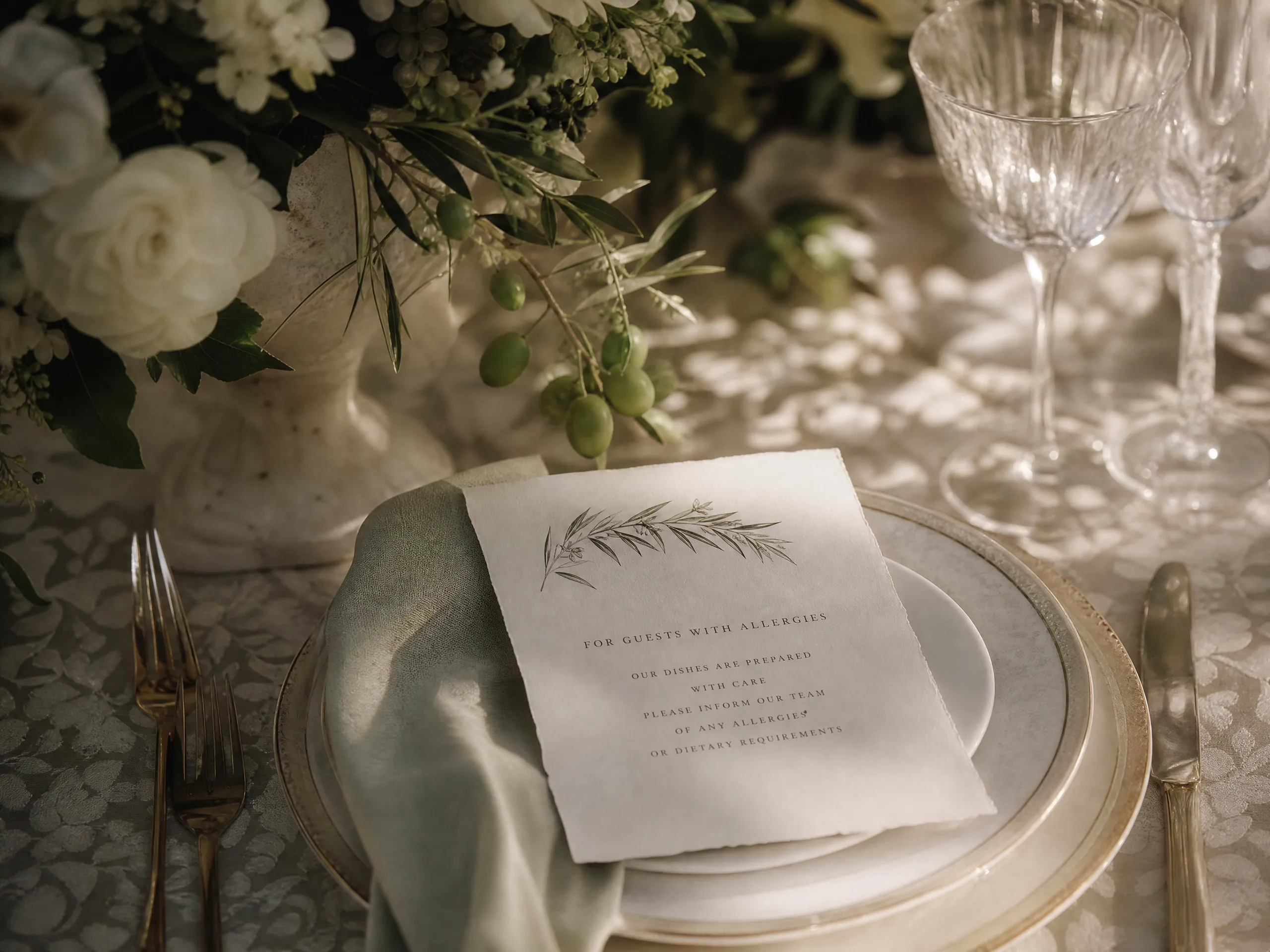 Luxury wedding detail: Creating and Distributing Guest Allergy Cards