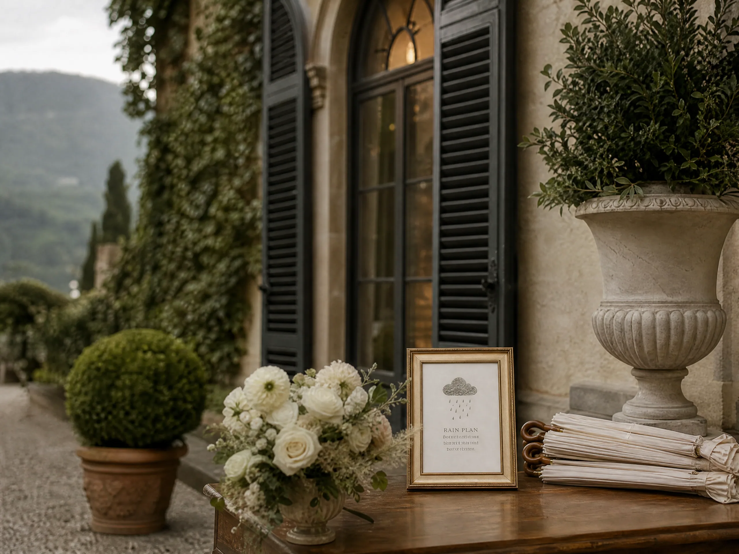 Luxury wedding detail: Communicating the Rain Plan to Guests