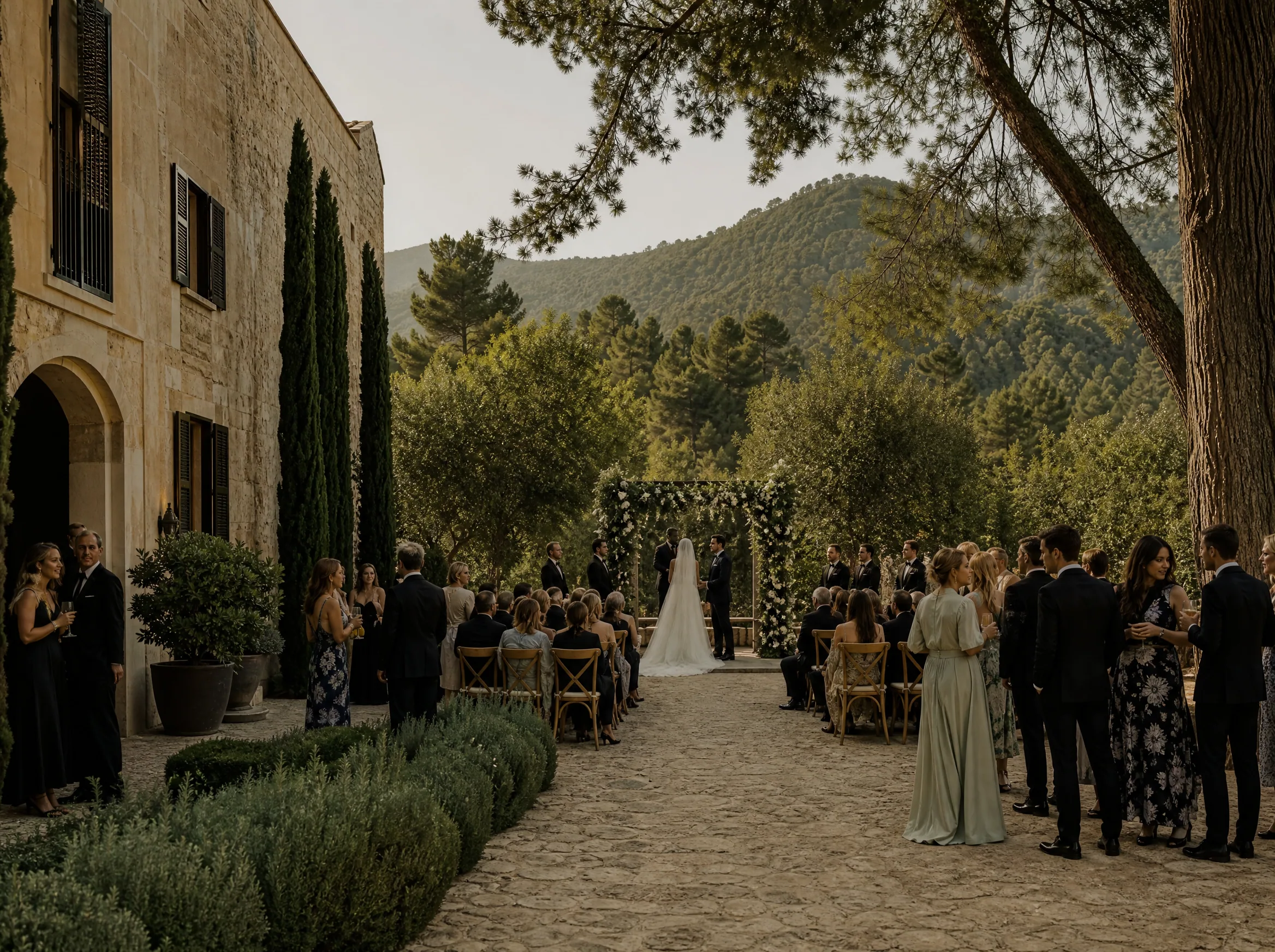 Wedding ceremony in Spain: Place stations where guests naturally pause
