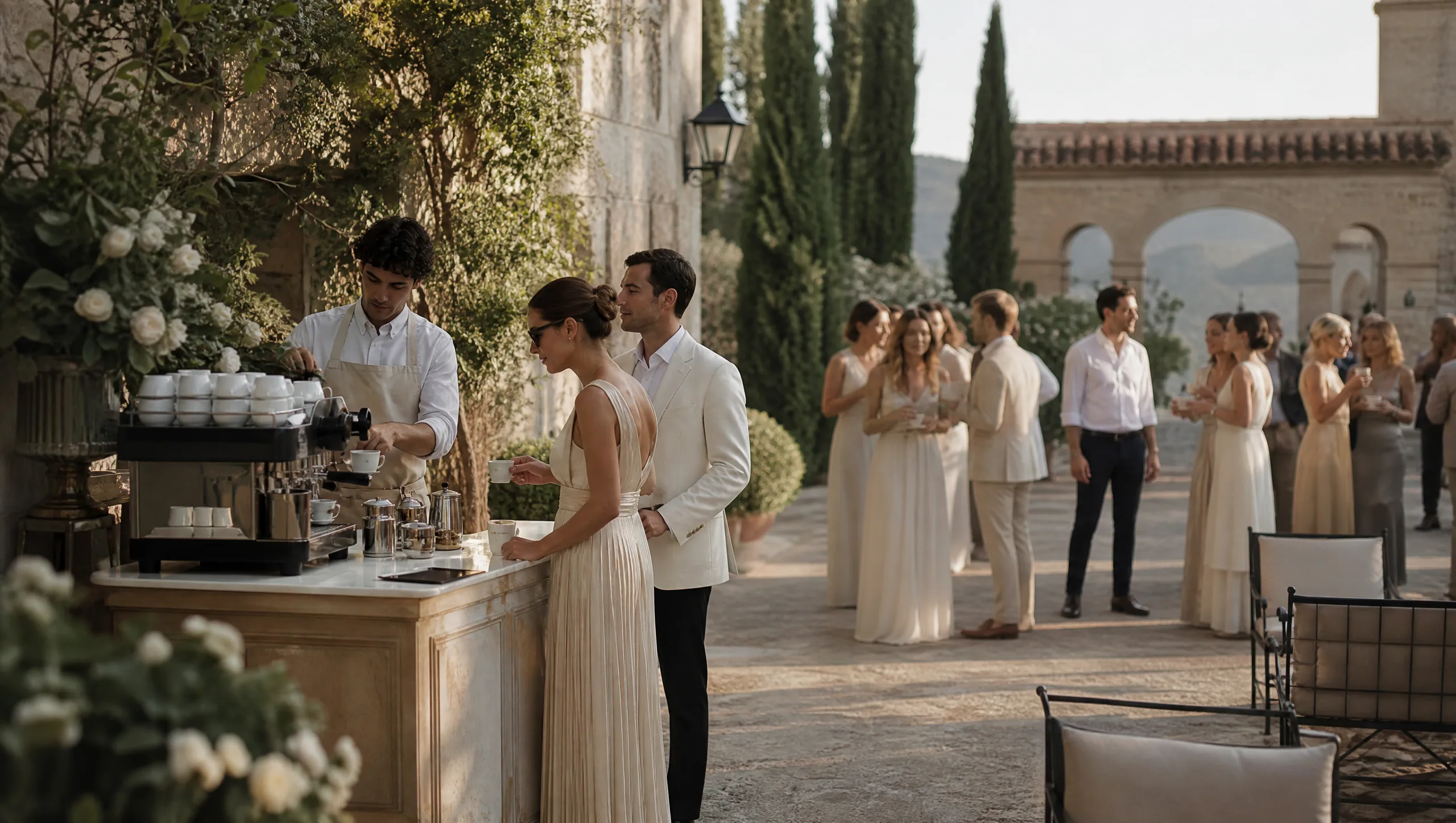 Guest Espresso Bars and Morning Coffee Stations Between Events at Destination Weddings in Spain