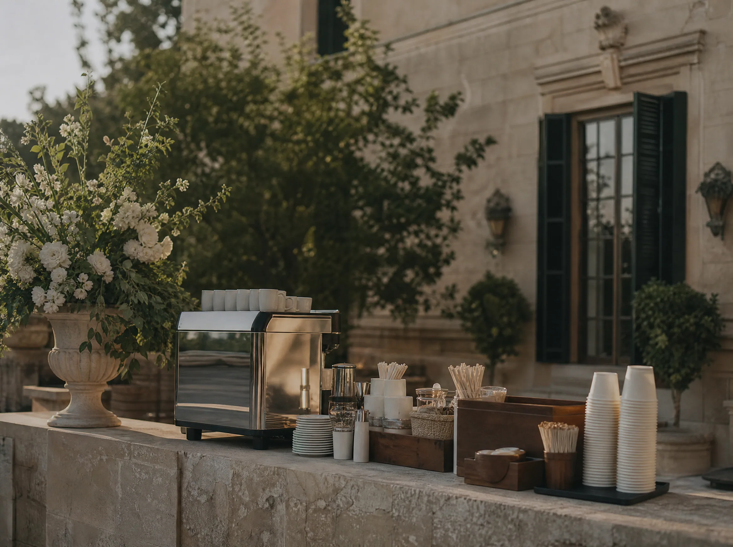 Guest Espresso Bars and Morning Coffee Stations Between Events at Destination Weddings in Spain