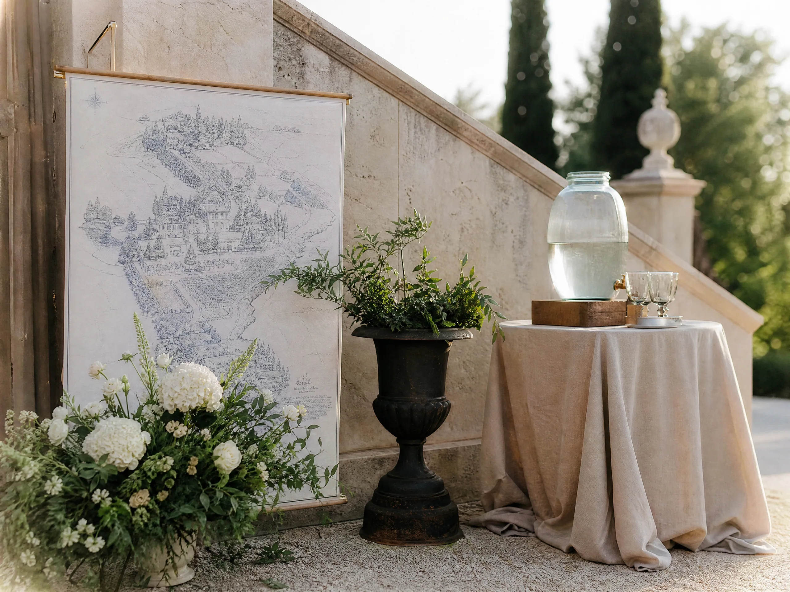 Luxury wedding detail: Map refill points to the guest journey