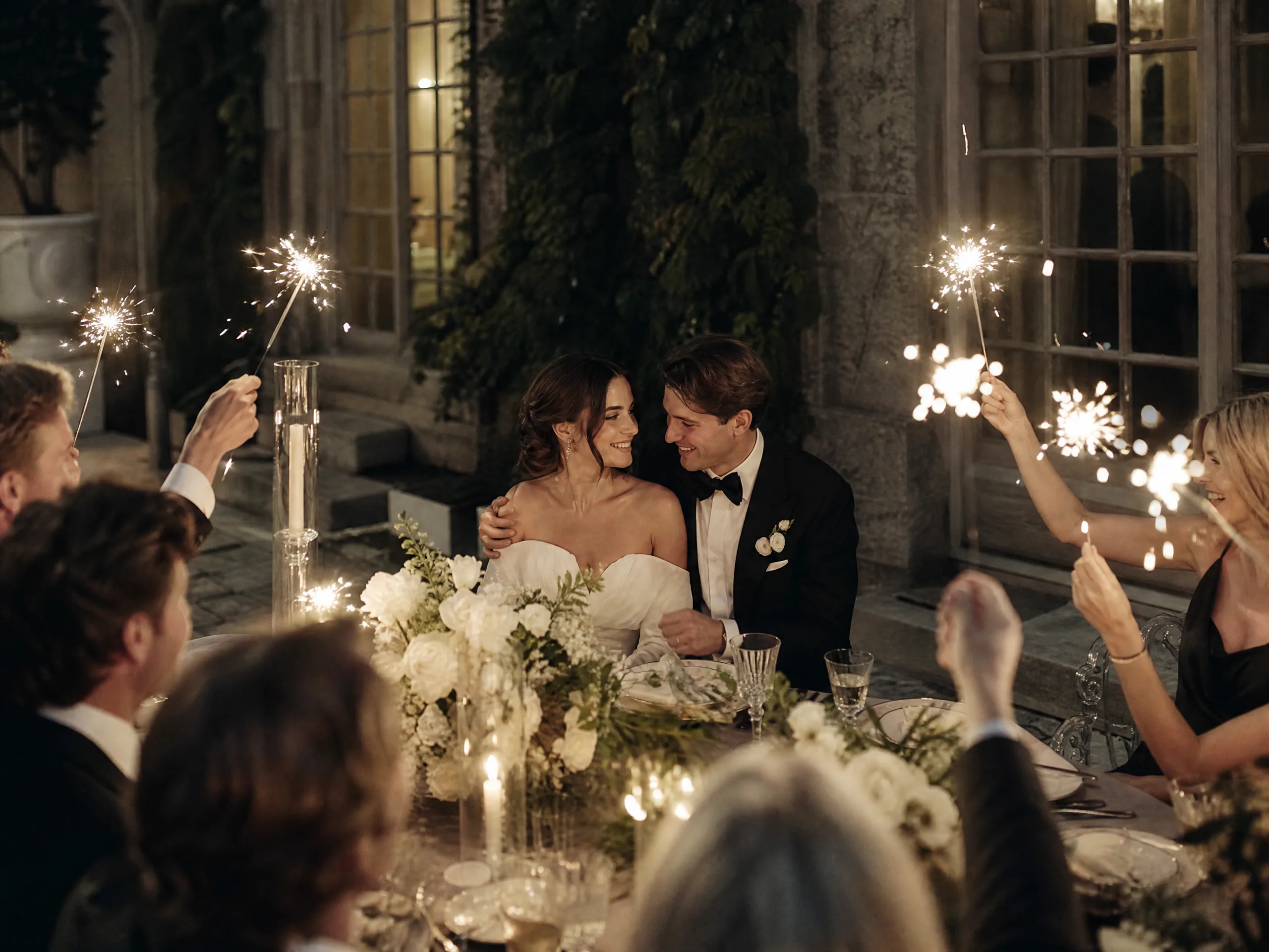 Wedding reception detail: Choose safer formats: cold sparklers, LED alternatives, and timing