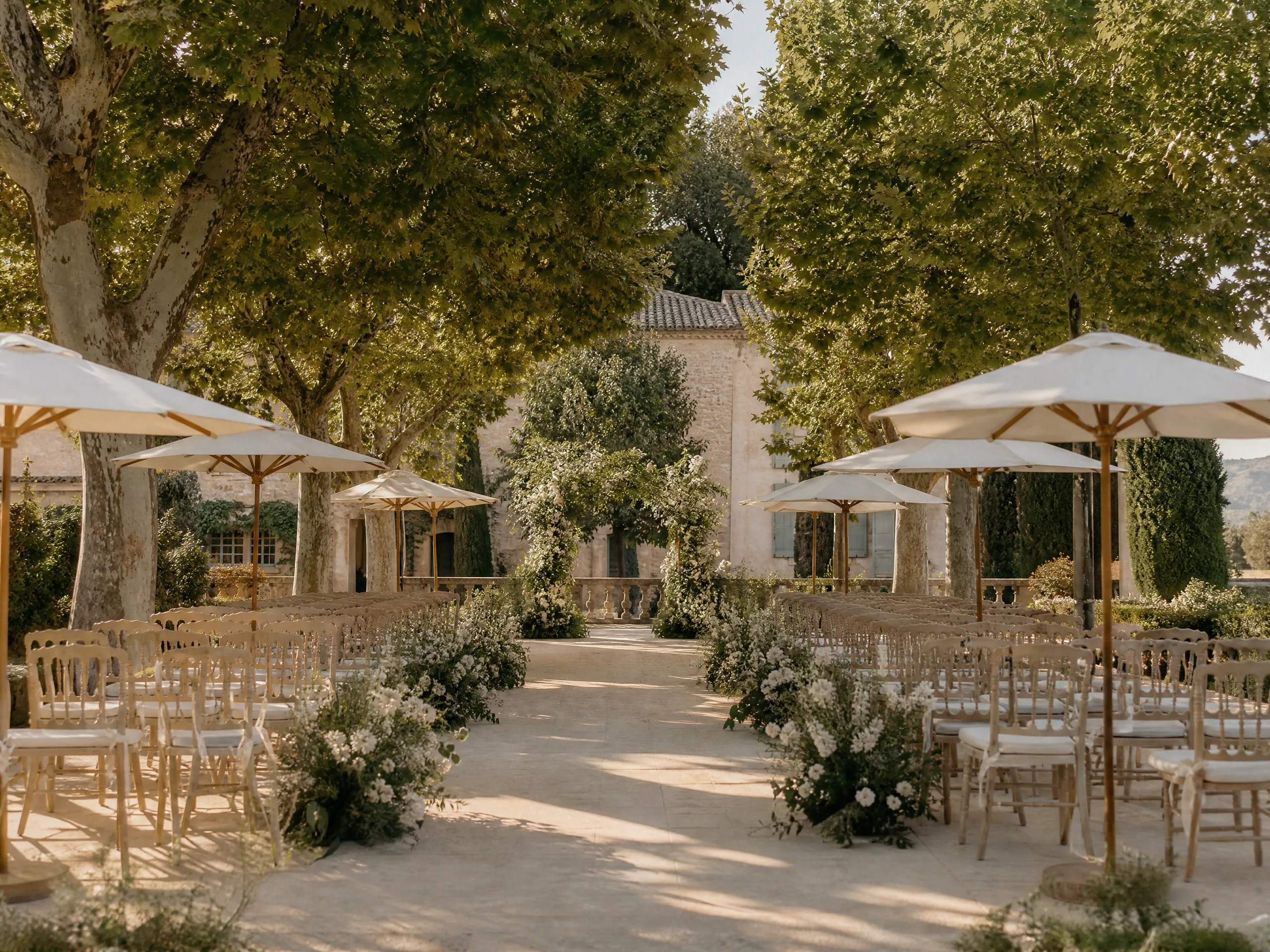 Wedding ceremony in Spain: Provide seating, shade, and a stable surface