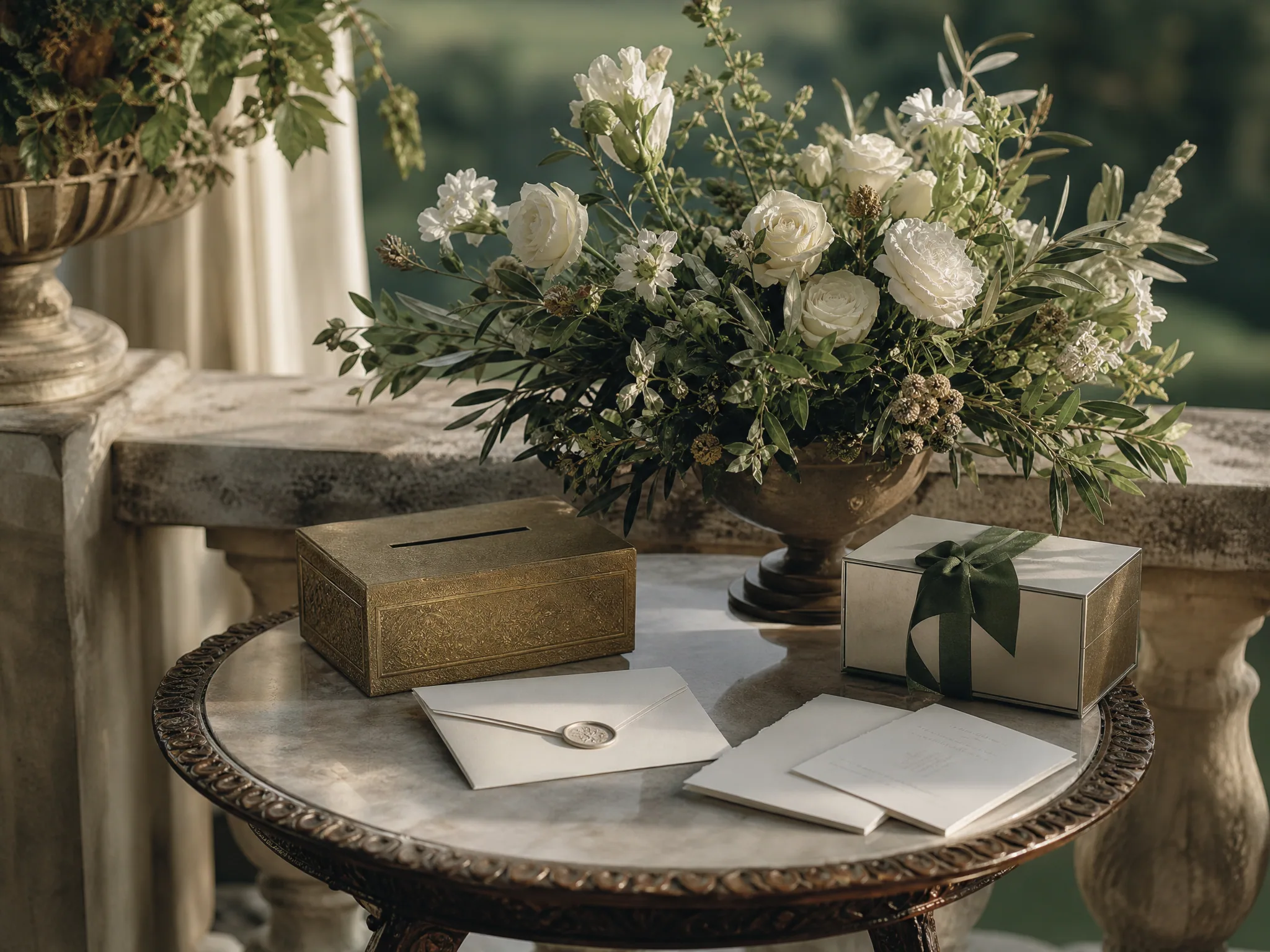 Luxury wedding detail: Decide envelope, registry, or hybrid—and say it once