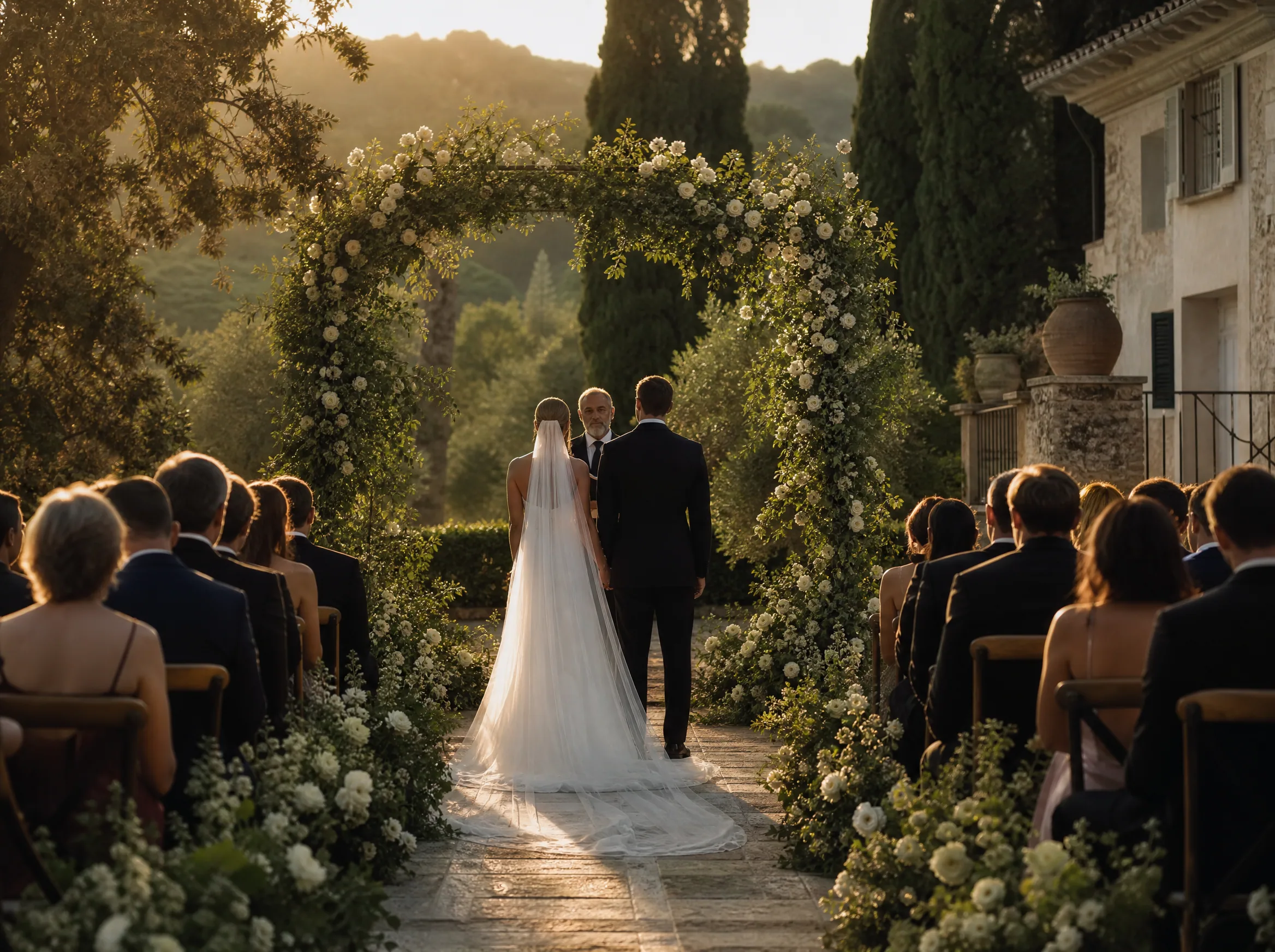 Wedding ceremony in Spain: Layer Soft Path Light, Not Stadium Floods