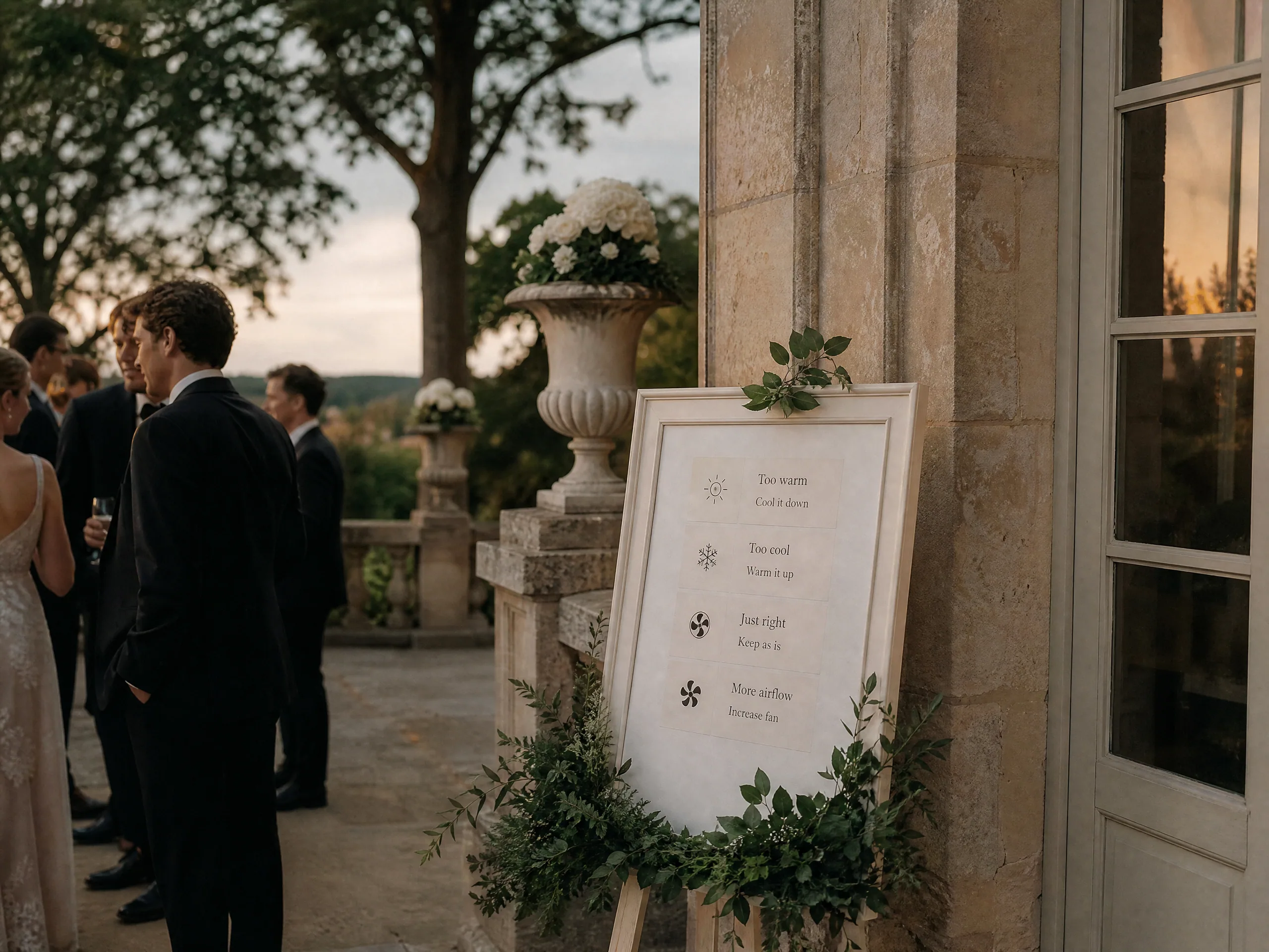 Wedding reception detail: Translate Spanish AC controls into plain guest language
