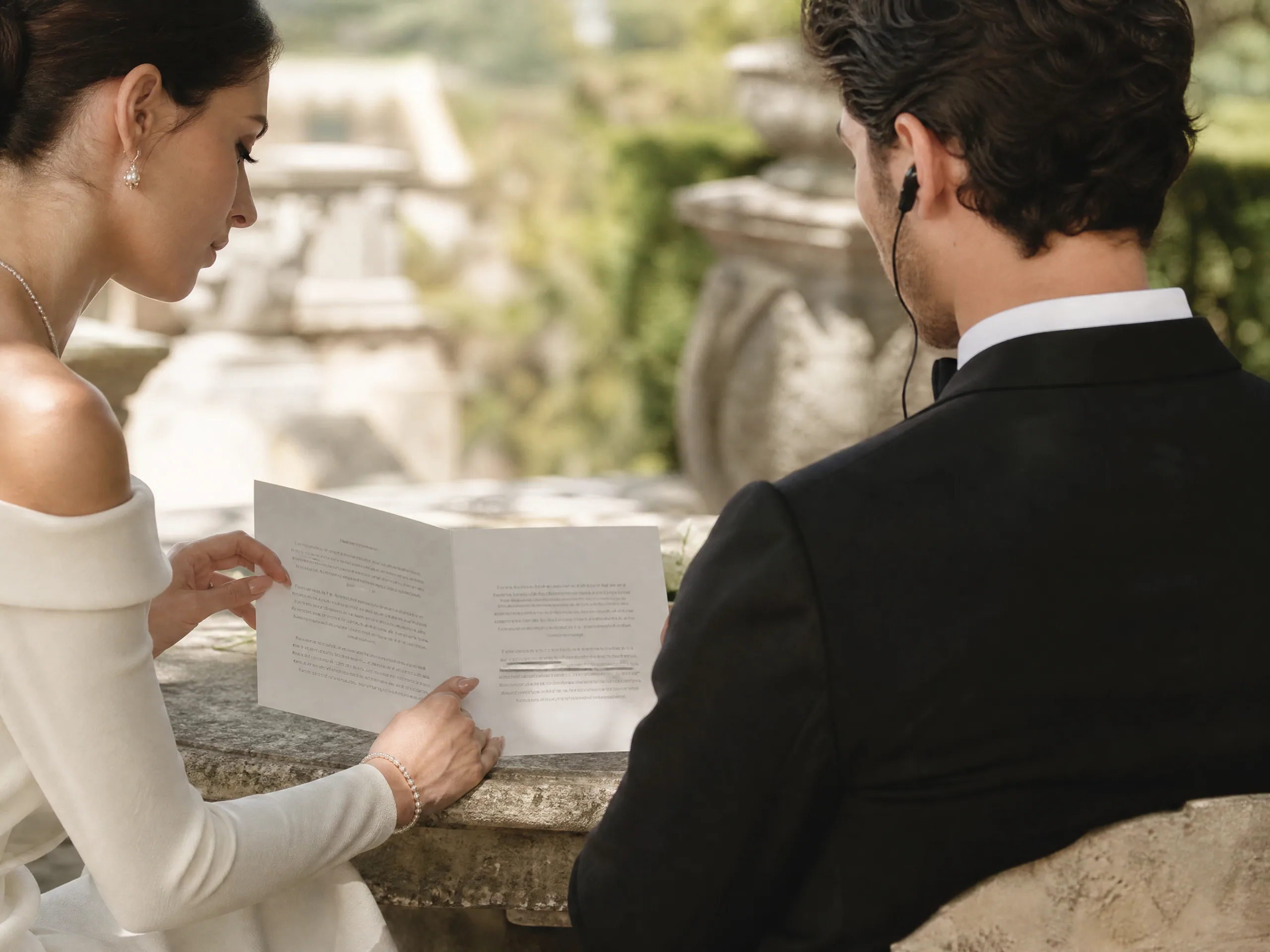 Luxury wedding detail: Decide early: live interpreter, dual-language script, or both