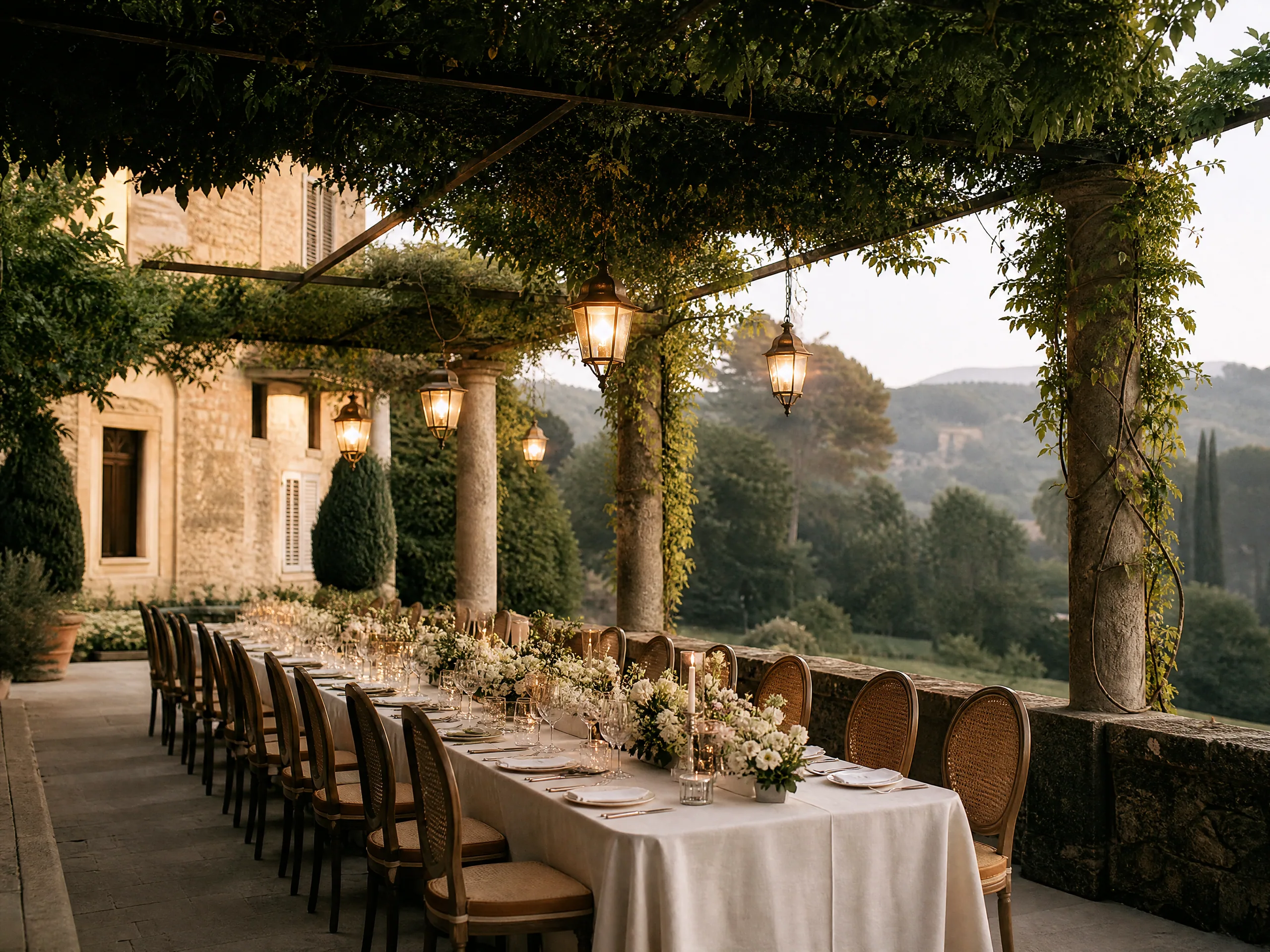 Wedding reception detail: Seat Guests With Shelter and Sightlines in Mind
