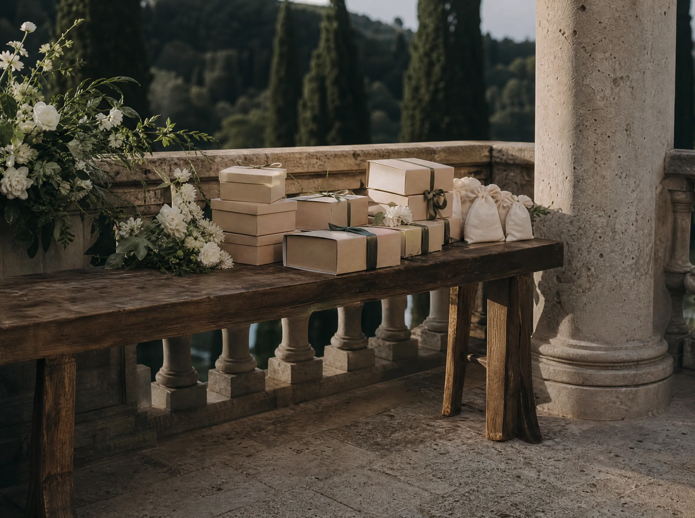 Cajas de Pastel y Recolección de Recuerdos al Partir para Bodas de Destino en España