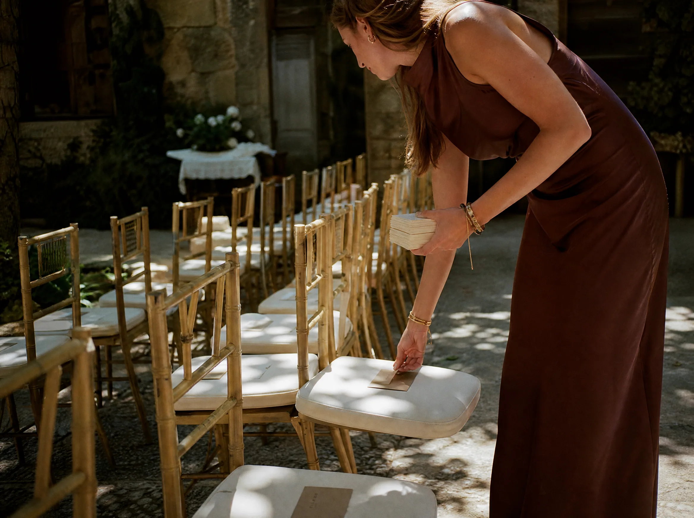 Luxury wedding detail: Mark reserved rows before guests arrive