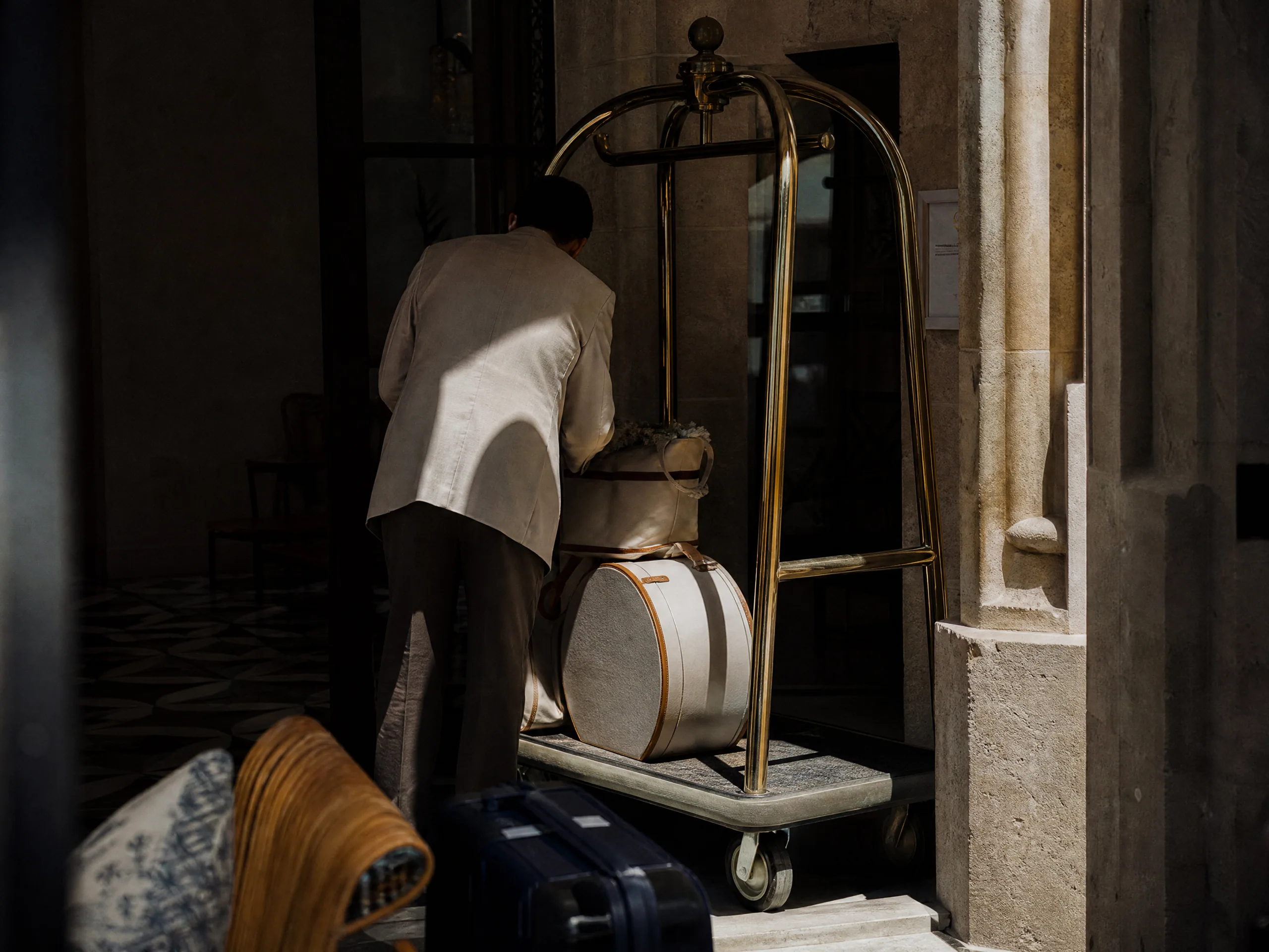 Luxury wedding detail: Hotel luggage holds: the first and best option