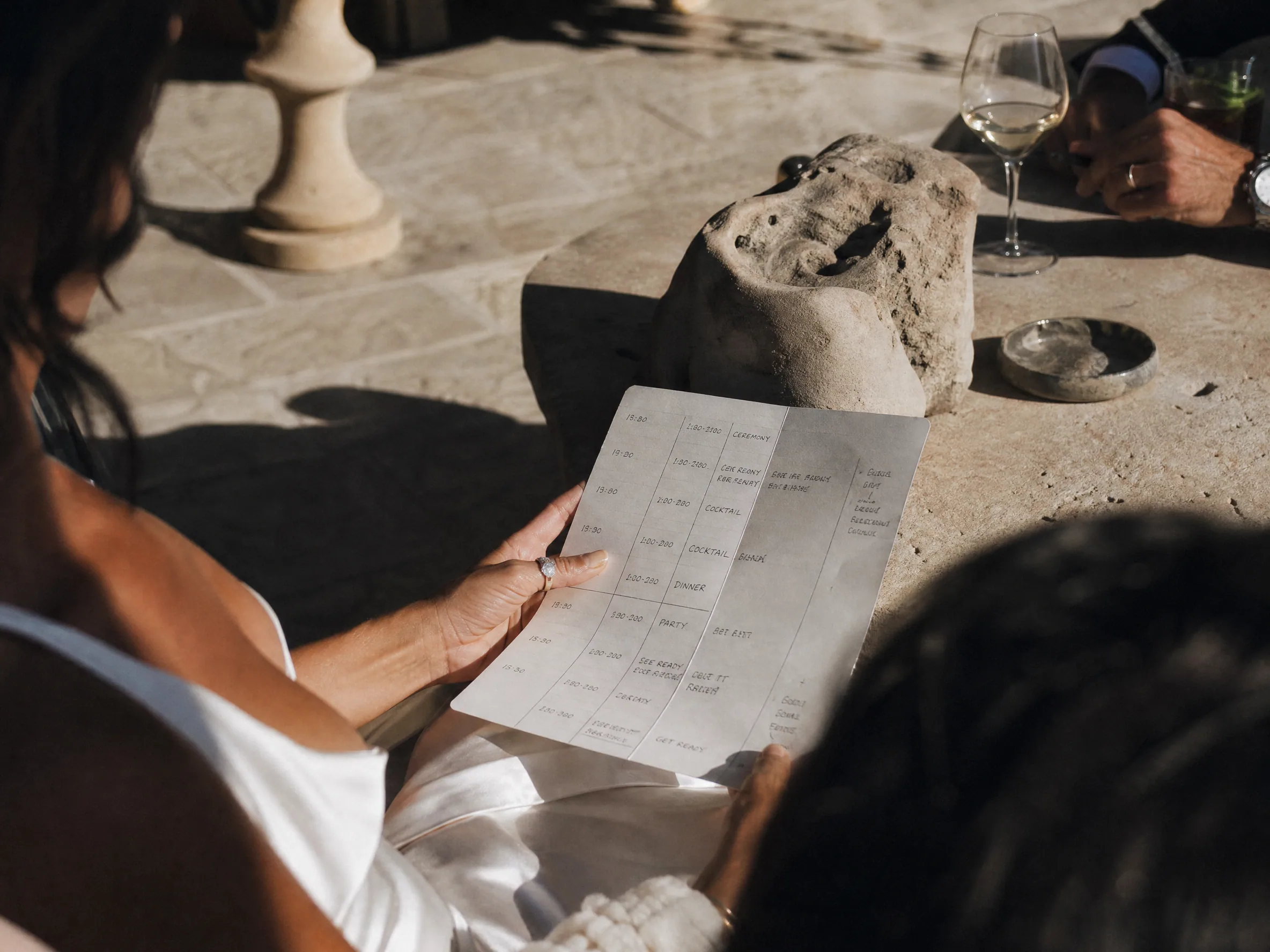 Wedding reception detail: Map swim windows against wedding call times